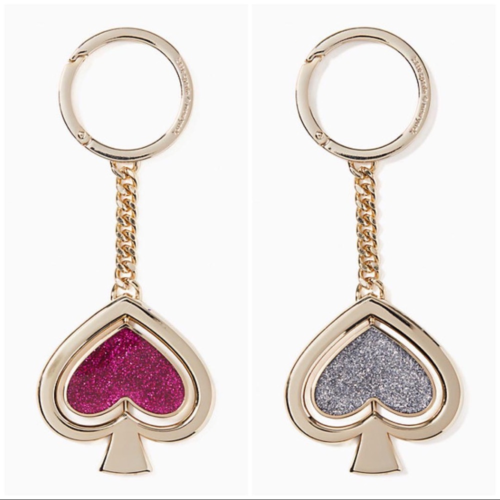 NWT KATE SPADE GLITTER PINK/SLVR REVOLVING KEY FOB